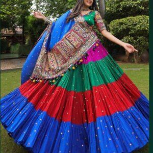 Traditional embroidered lehenga choli with sequence work.